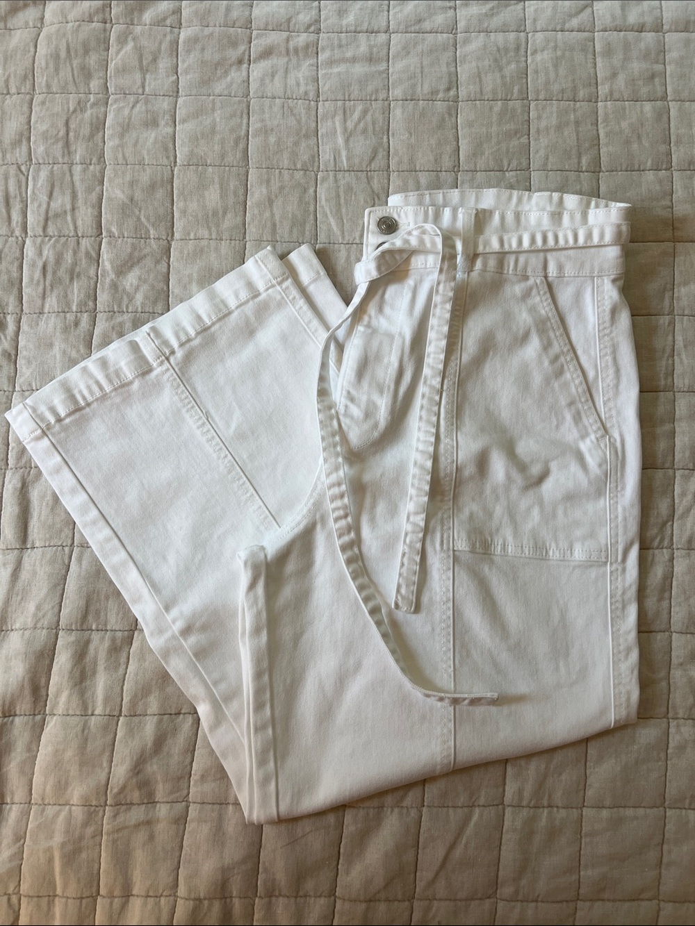 Hudson Jeans White Cropped Wide-Leg Cotton Trousers